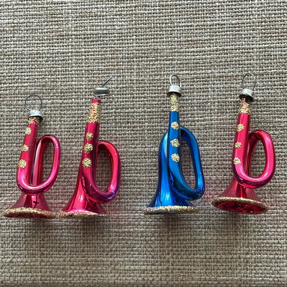 Other - Vintage Mercury Glass Horn Christmas Ornaments Lot of 4